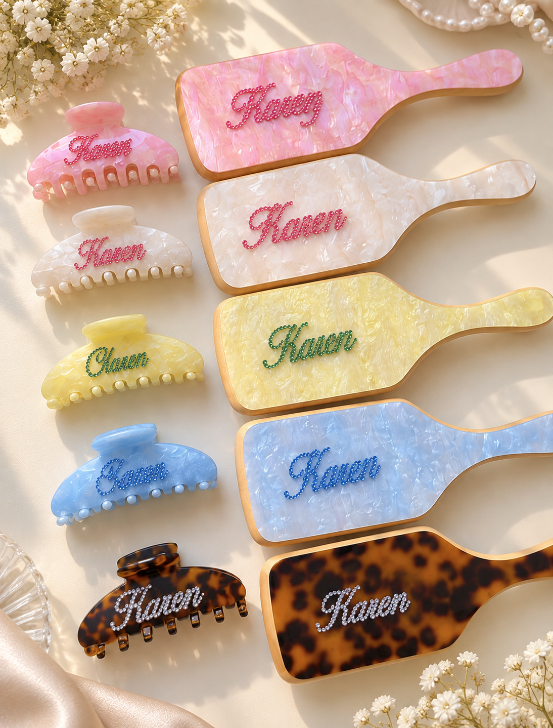 Personalized Hair Brush and Clip Set