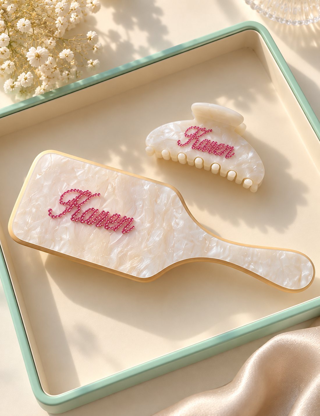 Personalized Hair Brush and Clip Set