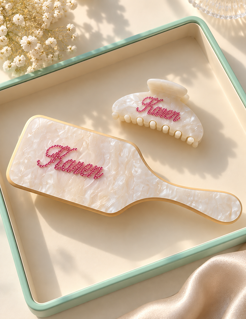 Personalized Hair Brush and Clip Set